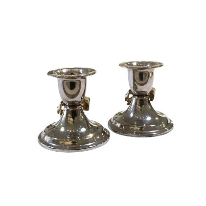 Vintage Bow Silver Candlesticks Pair