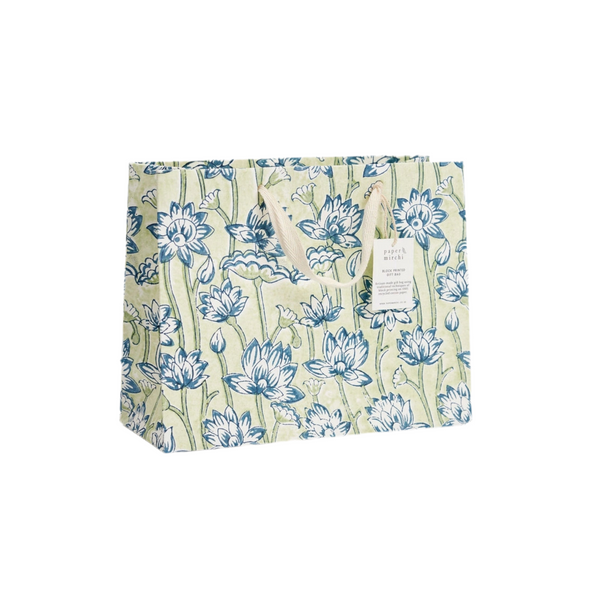 Hand Block Printed Gift Bags - Lotus Indigo