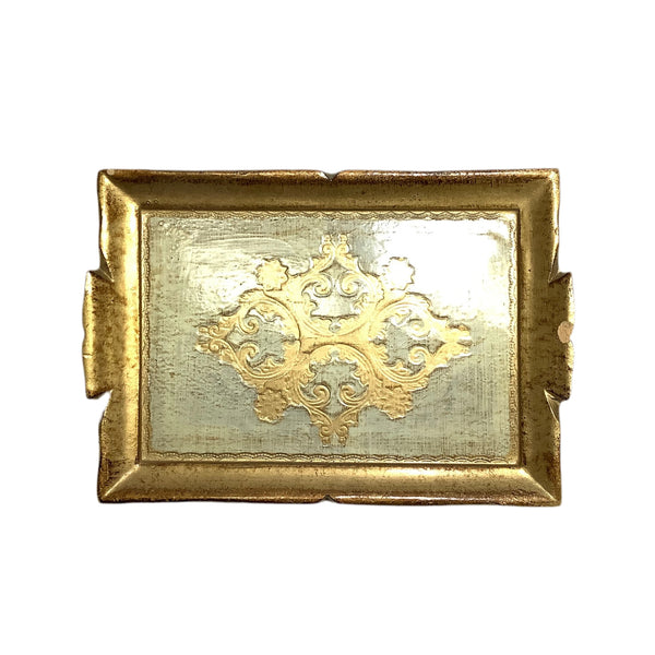 Vintage Ivory & Gold Rectangular Florentine Tray