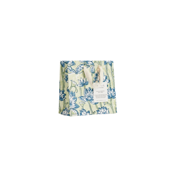 Hand Block Printed Gift Bags - Lotus Indigo