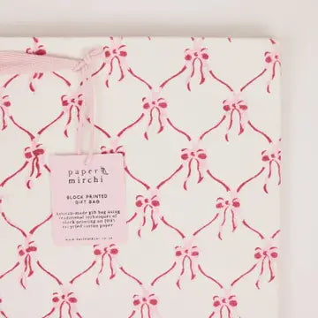 Hand Block Printed Gift Bags - Bows Pink Sorbet