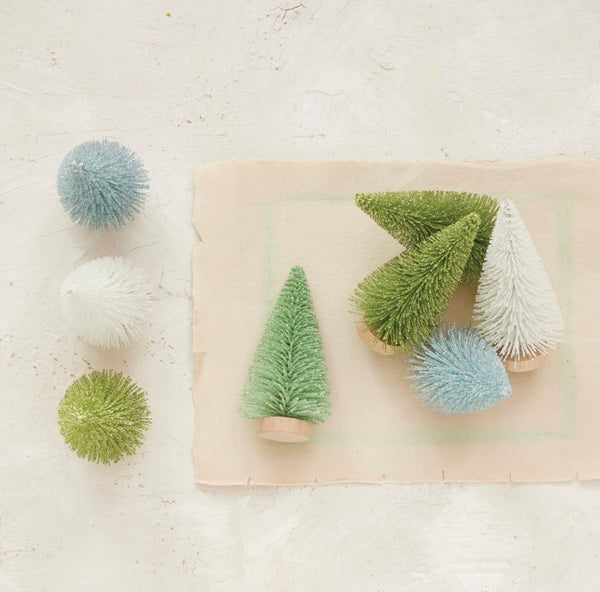 Bottle Brush Trees with Wood Bases - Set of 10