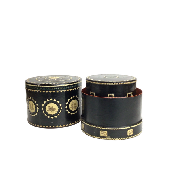 Vintage Burmese Lacquerware Nesting Trinket/Tiffin Boxes S/2