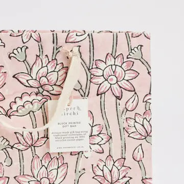 Hand Block Printed Gift Bag - Lotus Pink Earth