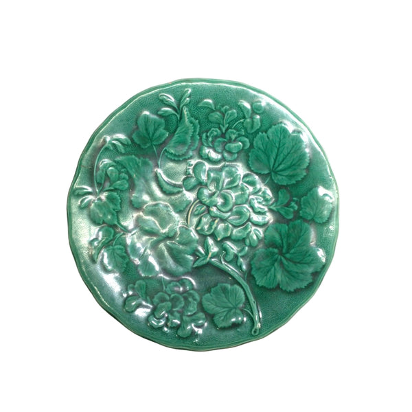 Vintage Majolica Green Vine Leaf Plate - As Found