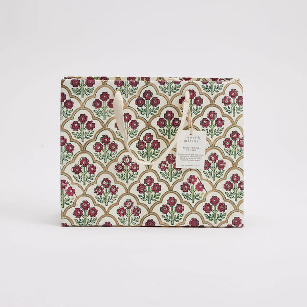 Hand Block Printed Gift Bags - Trellis Cherry