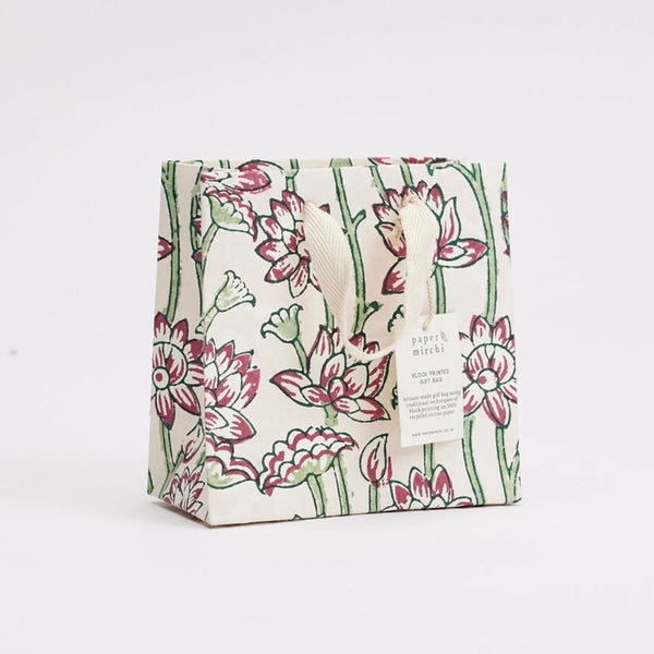 Hand Block Printed Small Gift Bag - Cherry