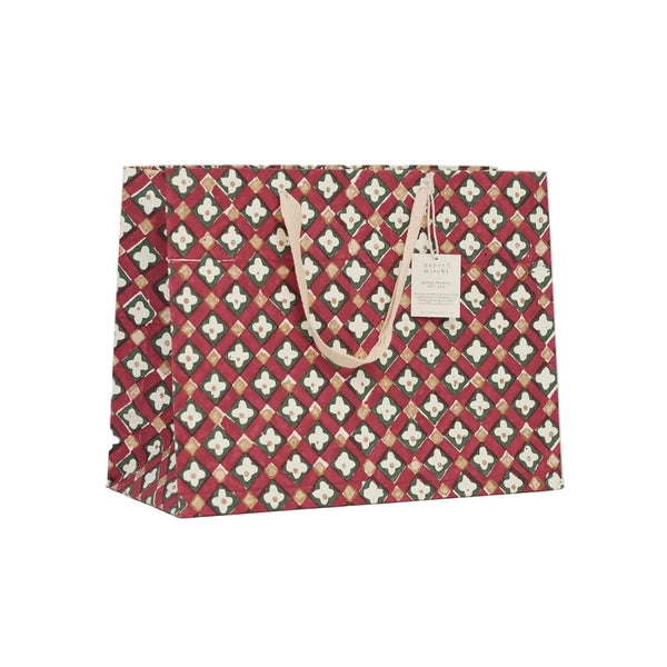 Hand Block Printed Large Gift Bag - Traditional Christmas