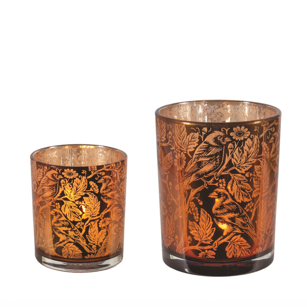 Amber Birds Decal Glass Votive