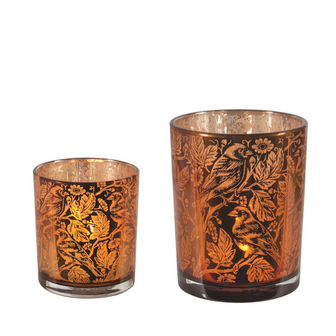 Amber Birds Decal Glass Votive