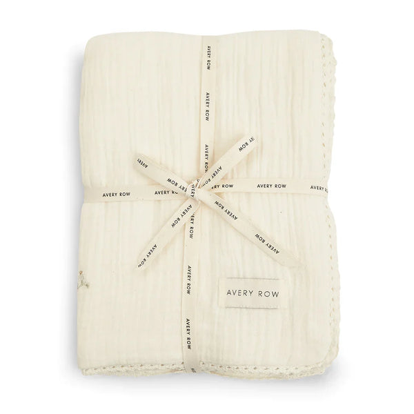 Avery Row - Embroidered Muslin blanket - Wild Chamomile