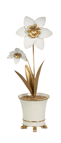 White Gold Metal Flower Pot
