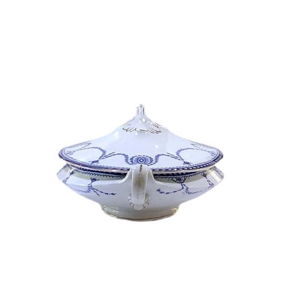 Vintage William Adams Medallion Blue & White Porcelain Covered Casserole Dish