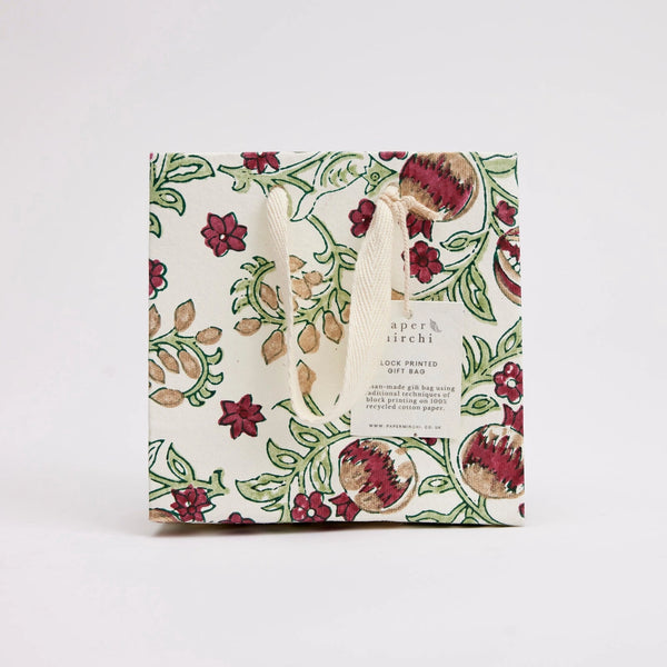 Hand Block Printed Small Gift Bag - Cherry
