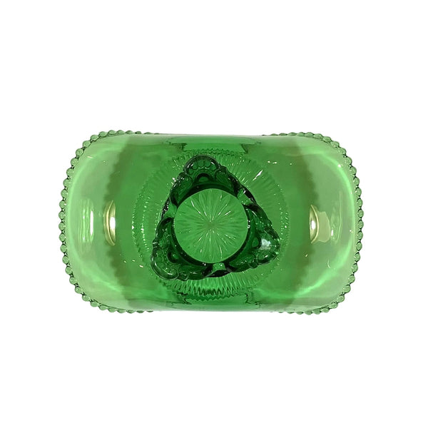 Vintage Green Glass Footed Banana Dish