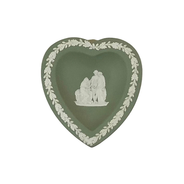 Vintage Wedgewood Sage Green Jasperware Heart-Shaped Trinket Dish II