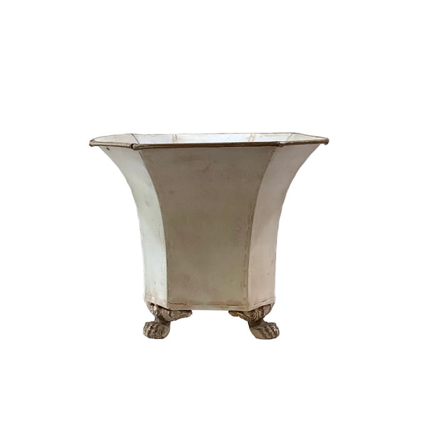Vintage Hand-Painted Footed Metal Planter