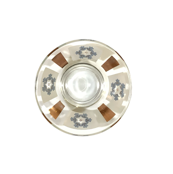 Small Vintage White, Gold & Blue Glass Bowl