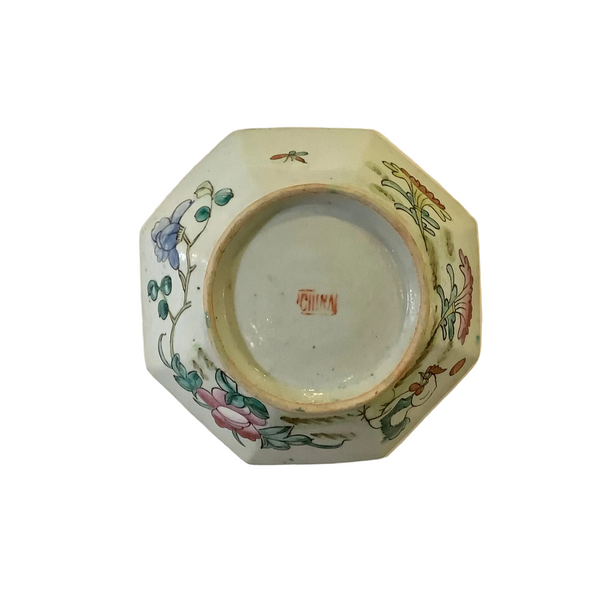 Vintage Chinese Hand-Painted Octagonal Footed Bowl III