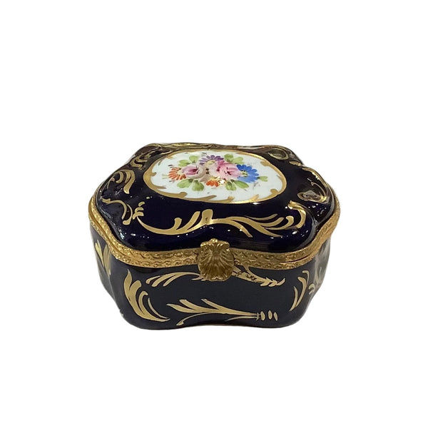 Vintage Cobalt Blue & Gold Hand-Painted Porcelain Trinket Box