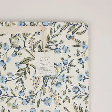 Hand Block Printed Gift Bags - Song Birds Blue Stone