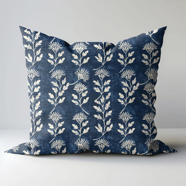 Indigo Blue Block Print Linen Pillow - Hanes