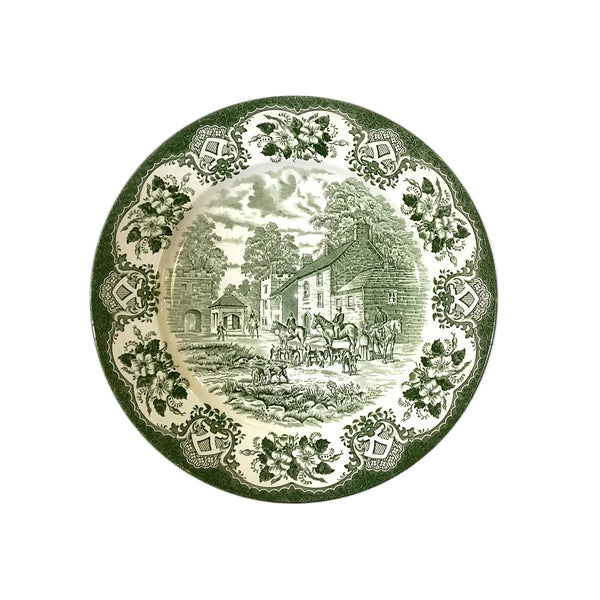 Vintage “Old Inns Series” Green Transferware Ironstone Dinner Plate