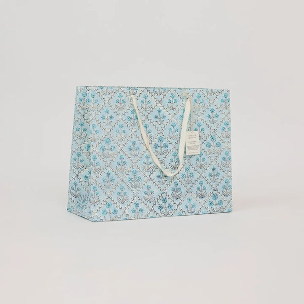 Hand Block Printed Large Gift Bag - Blue Opal