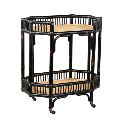 Chinoiserie Black Rattan Bar Cart