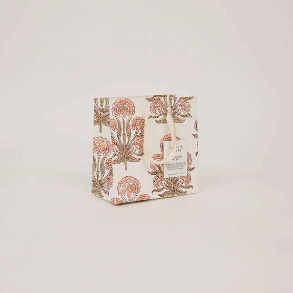 Hand Block Printed Small Gift Bag - Terracotta