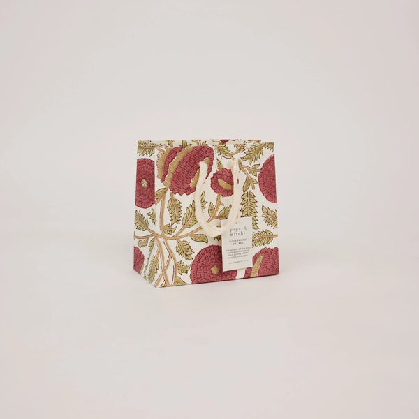 Hand Block Printed Small Gift Bag - Scarlet Refresh