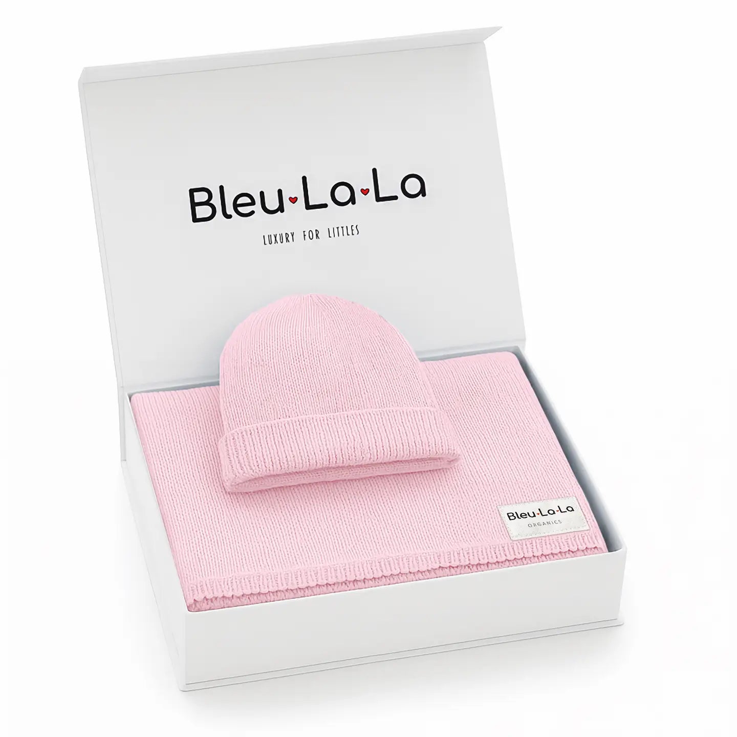 Cotton Knit Baby Blanket & Hat Gift Set - Blush Pink
