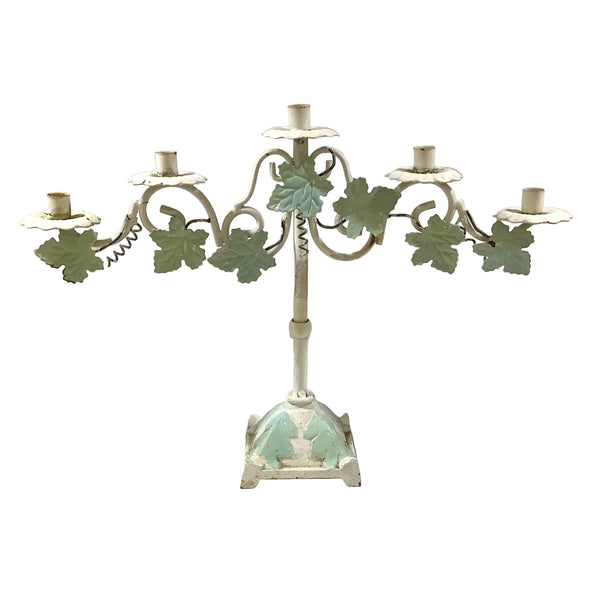 Vintage Italian Toleware Wrought Iron 5-Arm Candelabra