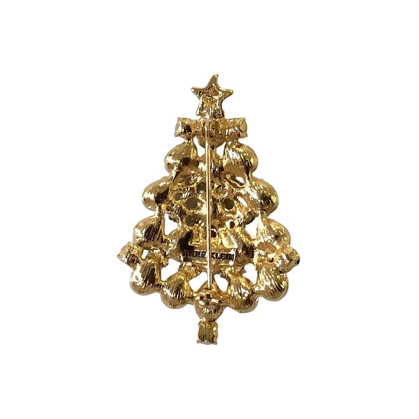Vintage Green Rhinestone Christmas Tree Brooch
