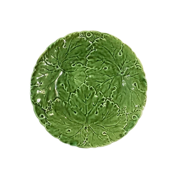 Vintage Majolica Green Geranium Leaf Plate