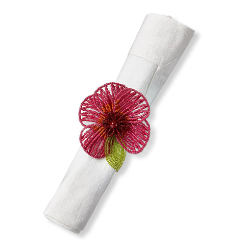Beaded Flower Napkin Ring - Fuchsia