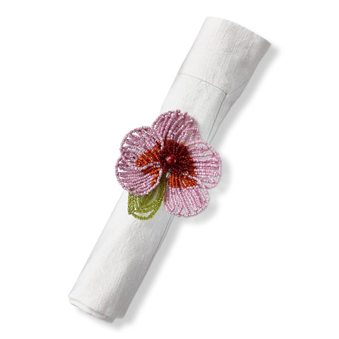 Beaded Flower Napkin Ring - Pink