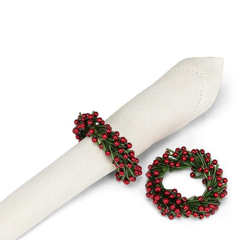 Beaded Wreath Napkin Ring - Green & Red