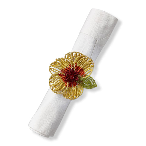 Beaded Flower Napkin Ring - Yellow