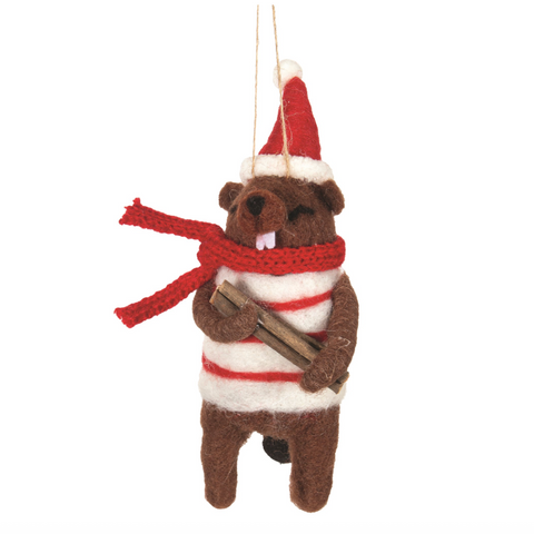 Beaver Wearing Felt Sweater Felt Ornament