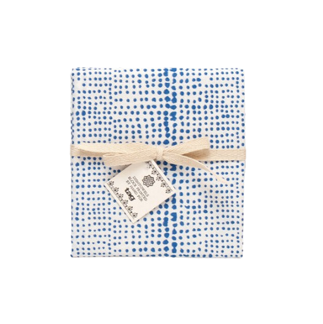 Cottage Block Print Tea Towel - Blue Dots