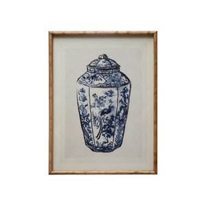 Blue & White Cachepot Prints With Wood Frame & Glass