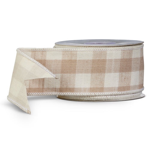 Beige Gingham Ribbon 10 Yards