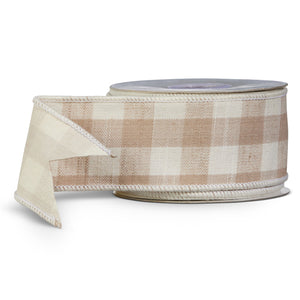 Beige Gingham Ribbon 10 Yards