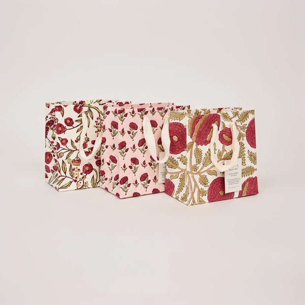 Hand Block Printed Small Gift Bag - Scarlet Refresh