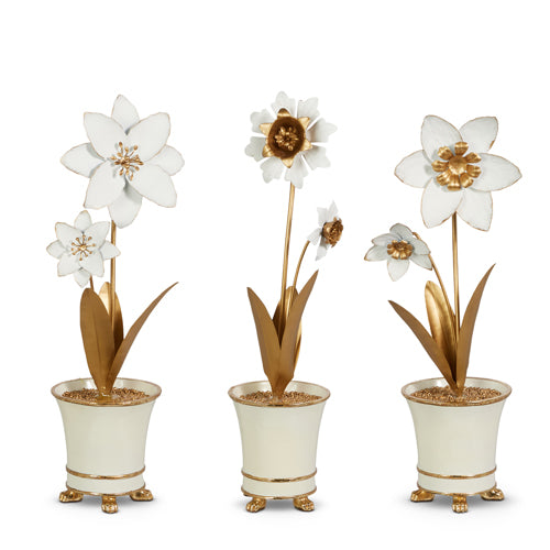 White Gold Metal Flower Pot