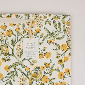 Hand Block Printed Gift Bags - Song Birds Sunshine