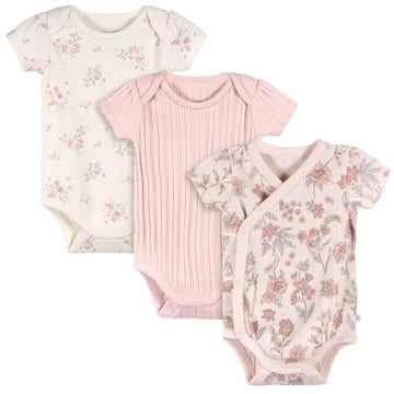 Short Sleeve Pink Bodysuits - 3pk