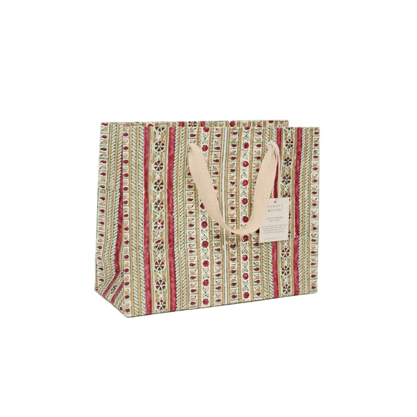 Hand Block Printed Medium Gift Bag - Traditional Christmas