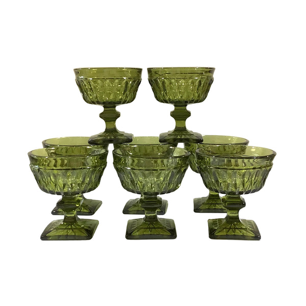 Vintage Green Indiana Glass Mount Vernon Champagne/Sherbert Glasses s/8